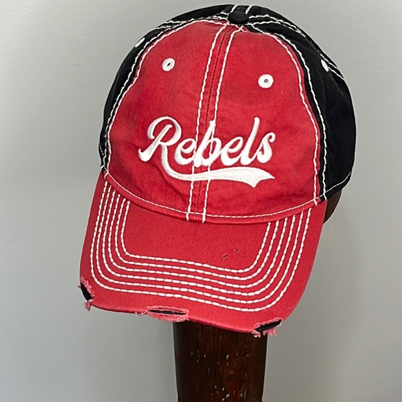 Ole Miss Rebels distressed rambler hat, Unisex, Collegiate Red, Black and White - Picture 1 of 7